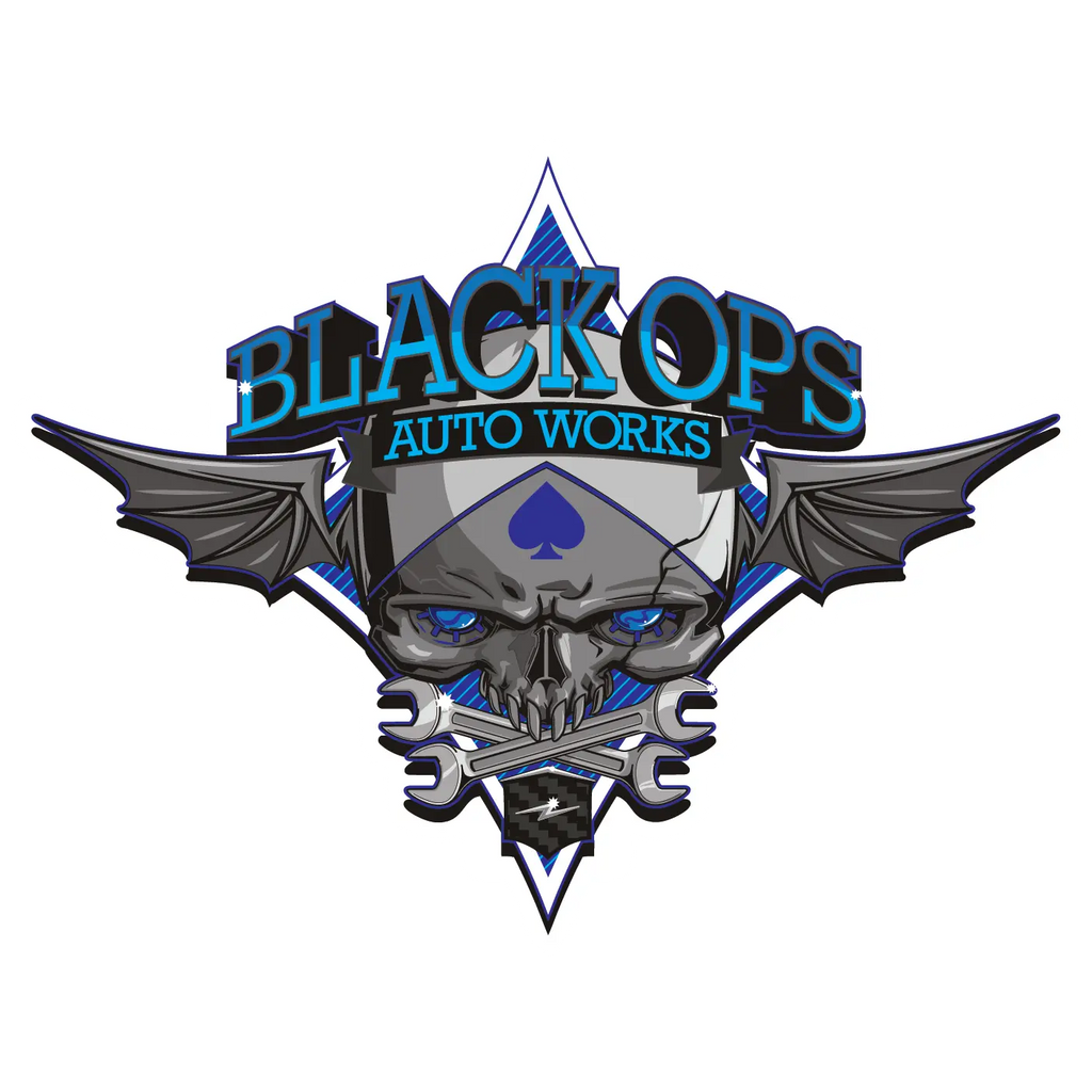Black Ops Flyer Logo: Blue - Black Ops Auto Works