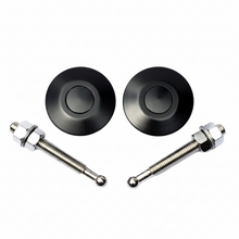 Load image into Gallery viewer, Pair of black anodized mini quick-release hood pin latches with stainless steel mounting studs, nuts, and washers