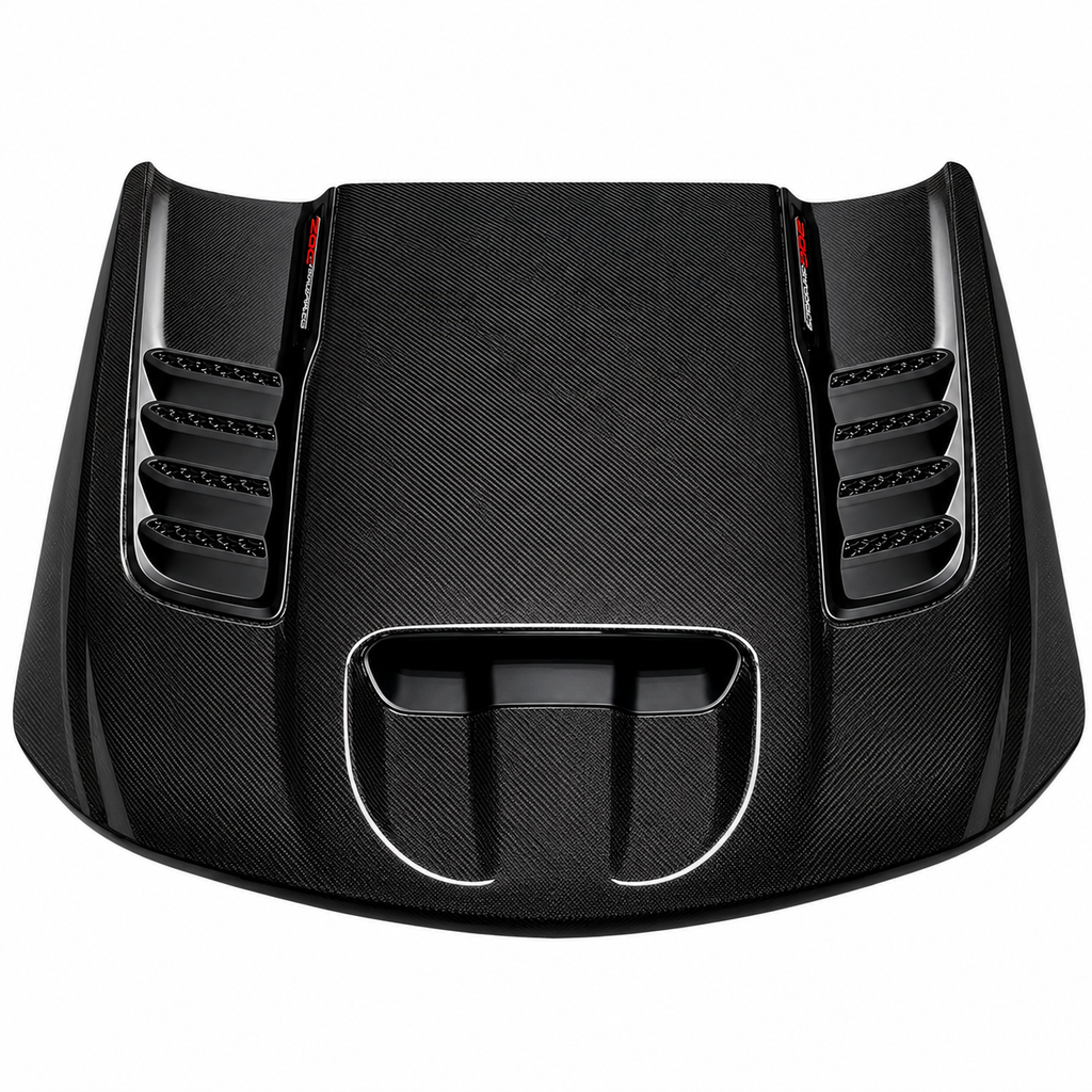 Black Ops Auto Works OEM fit hood for Ram 1500 TRX with carbon fiber finish