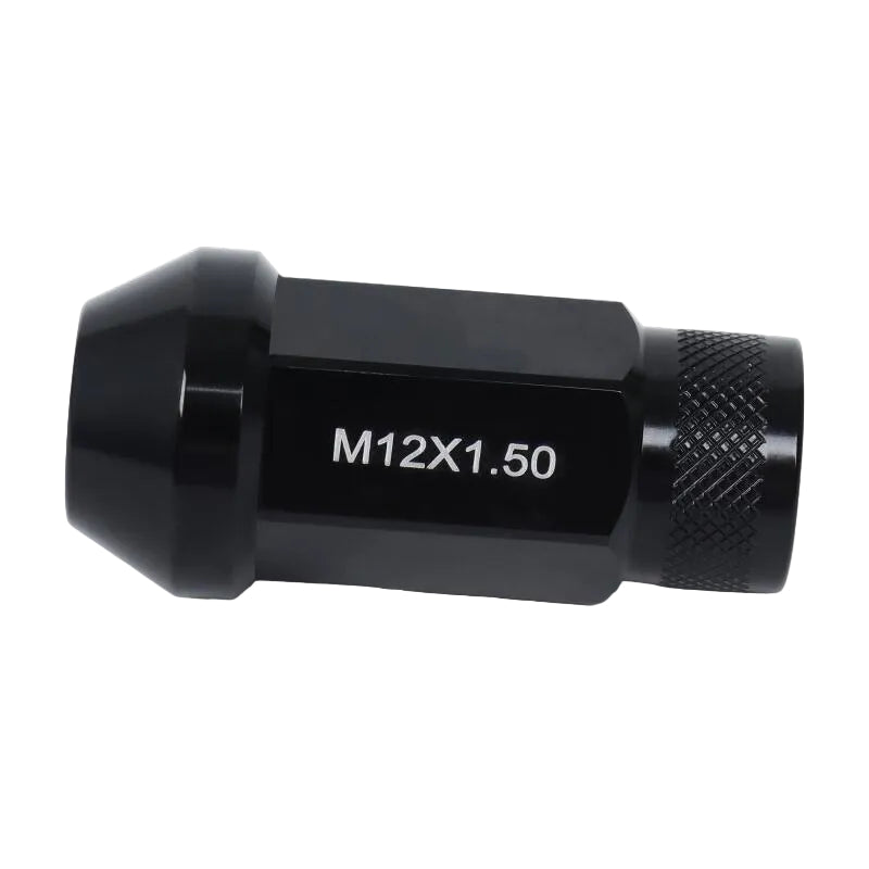 Black forged lug nut close up