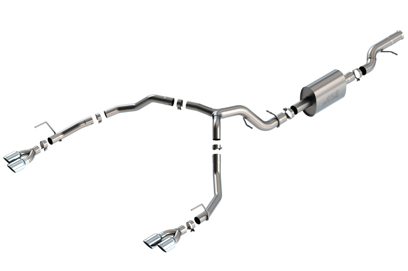 Close-up of Borla 3.5 inch mandrel-bent T-304 stainless piping in 140859 system