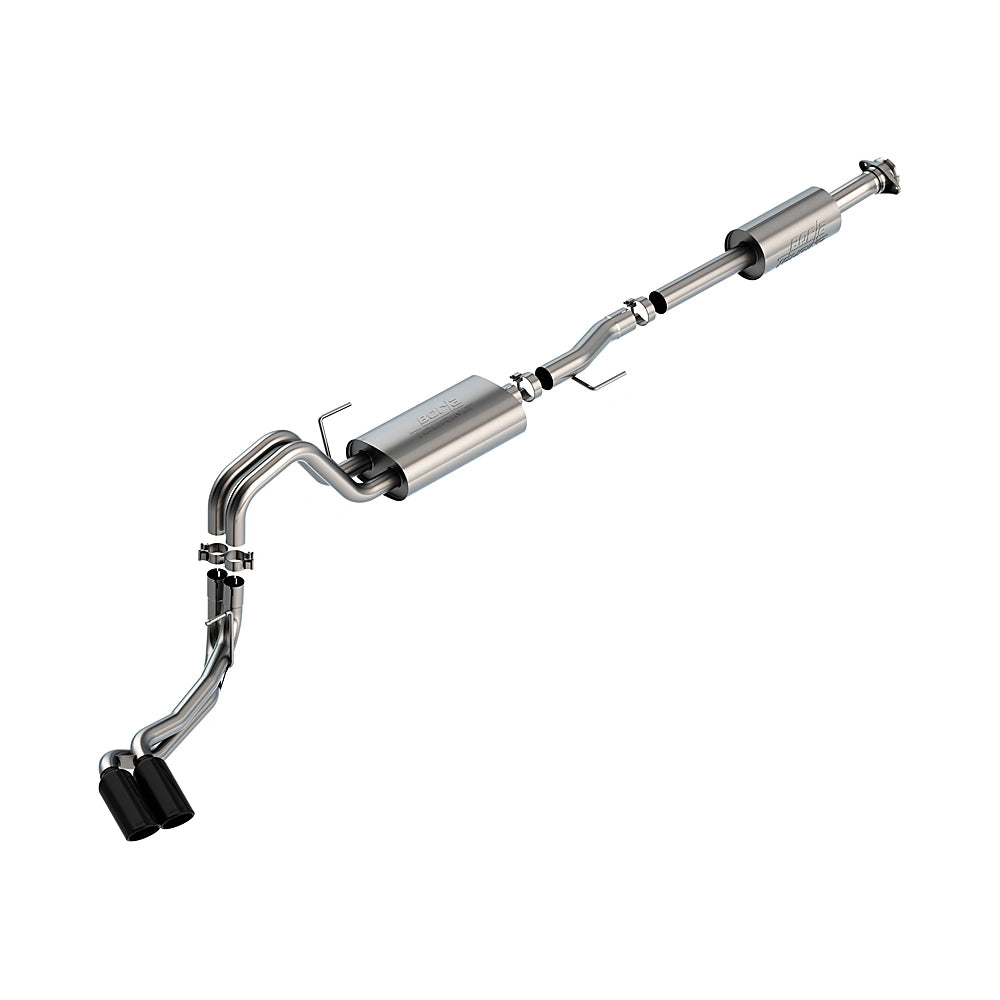 Borla F-150 2021 2.7L/3.5L 4dr CC SB EC STB Lar/KingR/Plnm/LTD 3/2.25 DSE CB Touring BLK CHR Tips - Borla 140870BC