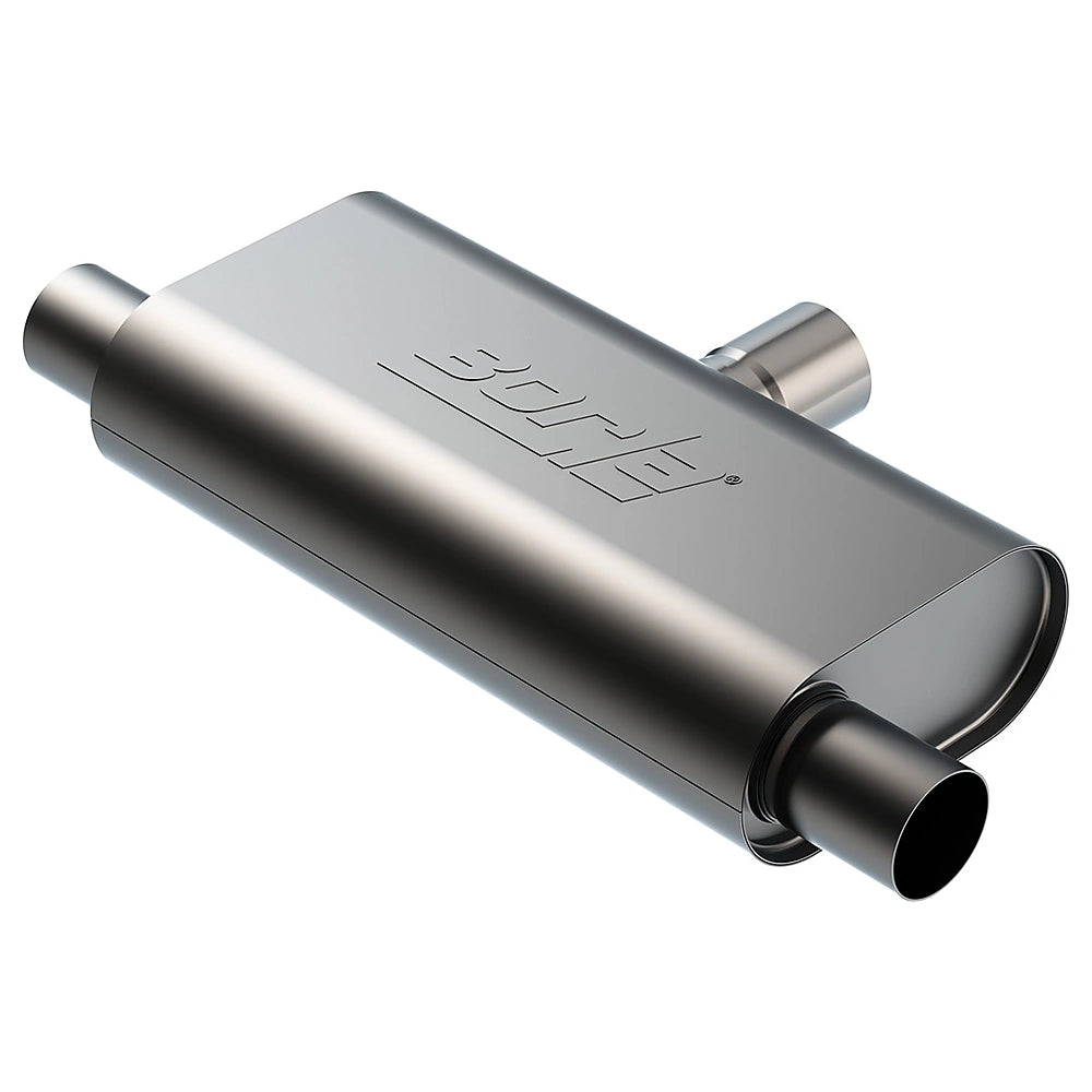 Borla T- Flow Universal Muffler - 2.5in Single Inlet/2.5in Dual Outlet 24in OAL 4.25x9.10x18in Body - Borla 60714