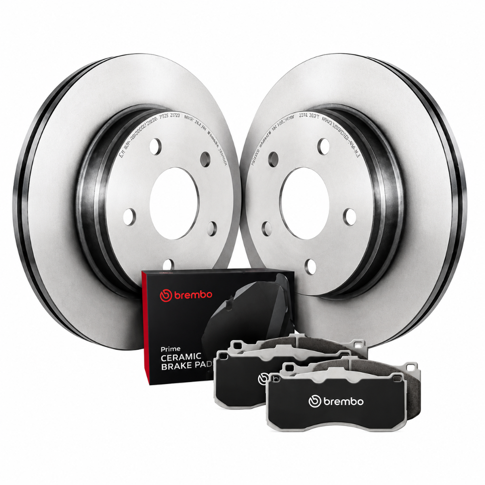 Brembo OE rear brake kit for 2013-2019 Cadillac ATS with premium rotors and ceramic brake pads