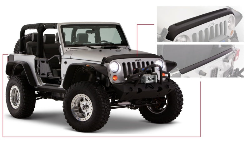 Bushwacker 07-18 Jeep Wrangler Trail Armor Hood and Tailgate Protector Excl Power Dome Hood - Black - Black Ops Auto Works