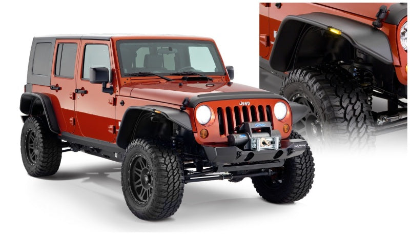 Bushwacker 07-18 Jeep Wrangler Unlimited Flat Style Flares 4pc 4-Door Sport Utility Only - Black - Black Ops Auto Works