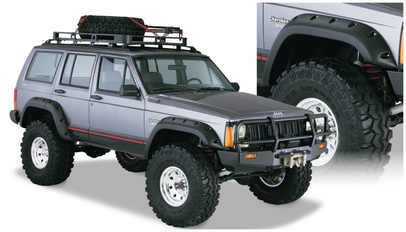 Bushwacker 84-01 Jeep Cherokee Cutout Style Flares 4pc Fits 4-Door Sport Utility Only - Black - Black Ops Auto Works