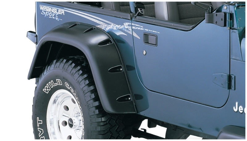 Bushwacker 87-95 Jeep Wrangler Cutout Style Flares 4pc Cutting Optional Not Renegade - Black - Black Ops Auto Works