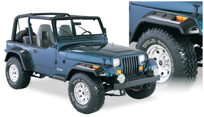 Bushwacker 87-95 Jeep Wrangler Cutout Style Flares 4pc Cutting Optional Not Renegade - Black - Black Ops Auto Works
