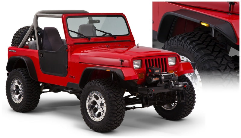 Bushwacker 87-95 Jeep Wrangler Flat Style Flares 4pc Excludes Renegade - Black - Black Ops Auto Works