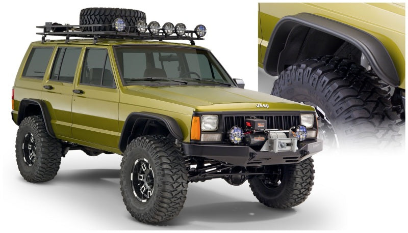 Bushwacker 84-01 Jeep Cherokee Flat Style Flares 4pc - Black - Bushwacker 10922-07