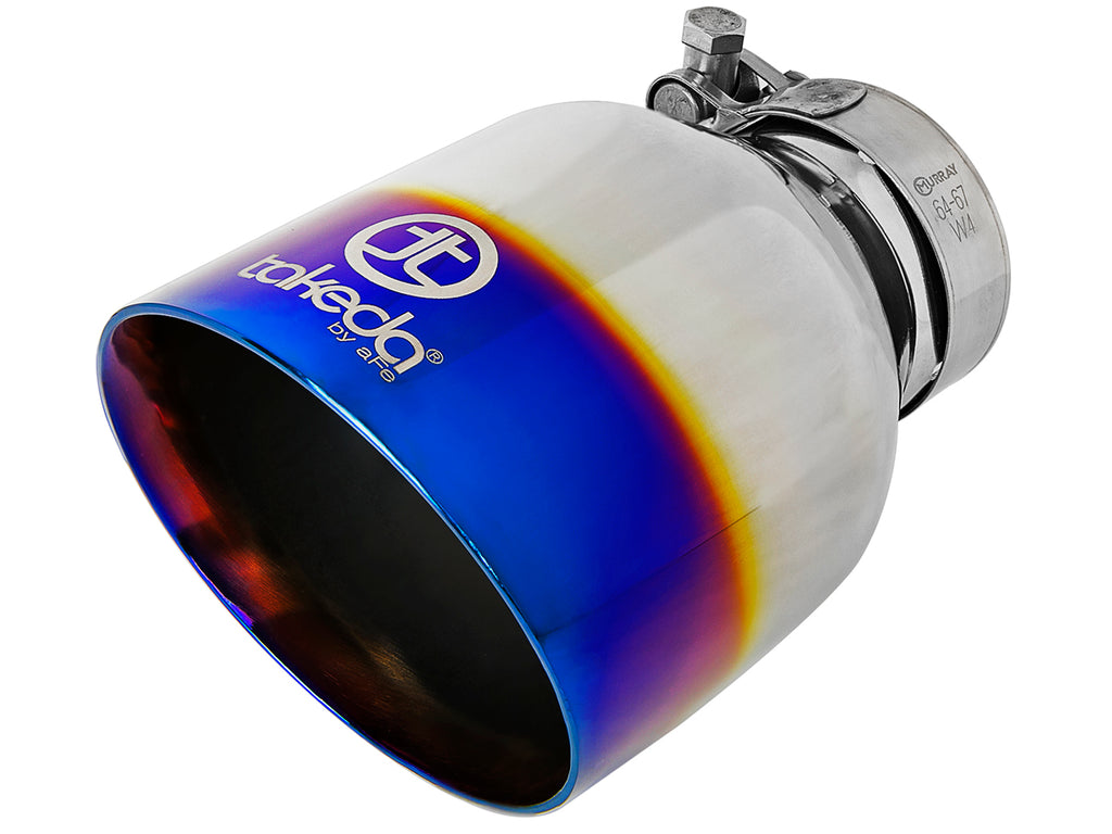 aFe aFe Takeda 304 Stainless Steel Clamp-On Exhaust Tip 2.5in. Inlet / 4.5in. Outlet - Blue Flame