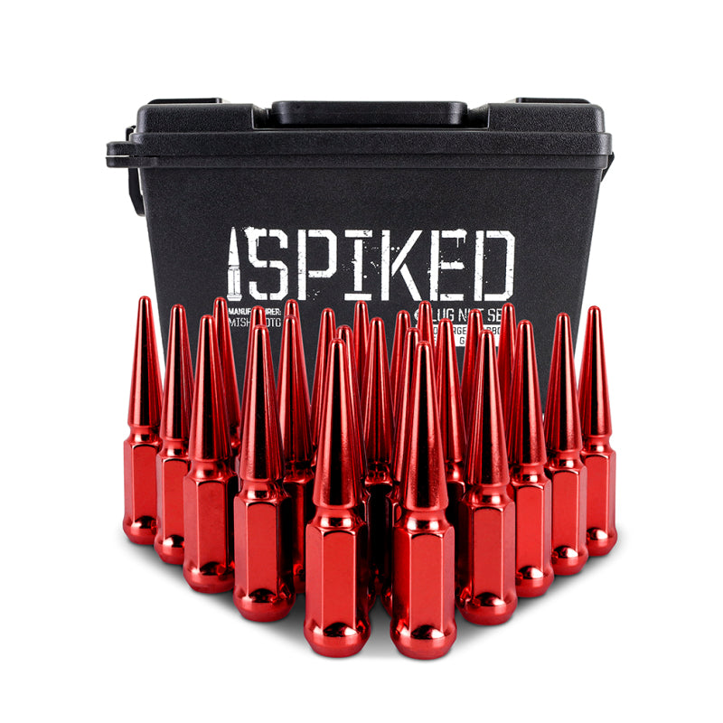 MISMMLG-SP1415-24RD-Mishimoto Mishimoto Steel Spiked Lug Nuts M14 x 1.5 24pc Set Red-Lug Nuts-Mishimoto