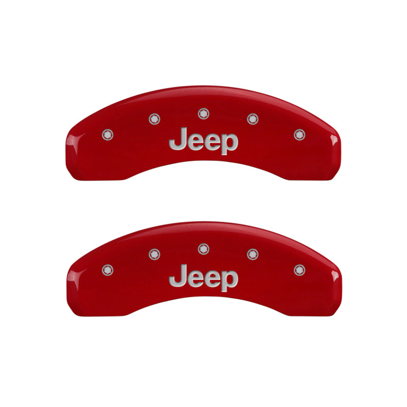 MGP42007SJEPRD-MGP 4 Caliper Covers Engraved Front & Rear JEEP Red finish silver ch-Caliper Covers-MGP
