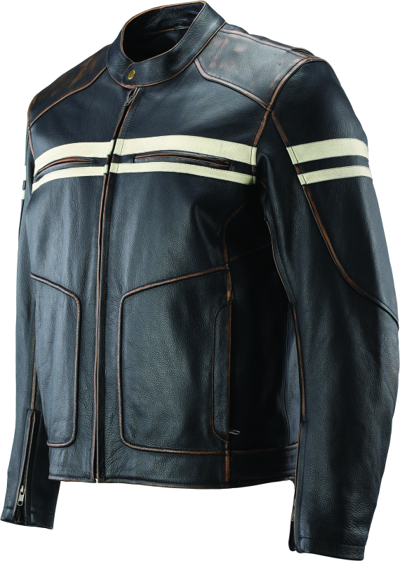 RIV094382-River Road Hoodlum Vintage Leather Jacket Black - Small-Jackets - Leather-River Road