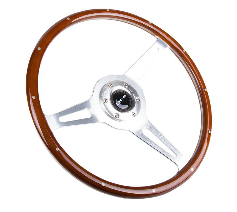 NRGST-380SL-NRG Classic Wood Grain Steering Wheel (365mm) Wood w/Metal Inserts & Brushed Alum. 3-Spoke Center-Steering Wheels-NRG