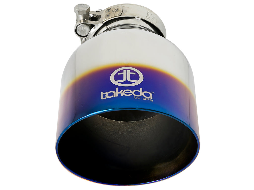 aFe aFe Takeda 304 Stainless Steel Clamp-On Exhaust Tip 2.5in. Inlet / 4.5in. Outlet - Blue Flame
