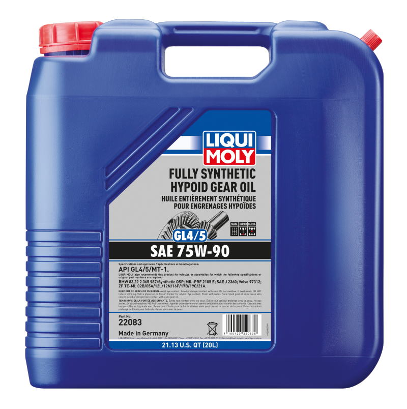 LIQUI MOLY 20L Fully Synthetic Hypoid Gear Oil (GL4/5) 75W90-Gear Oils-LIQUI MOLY