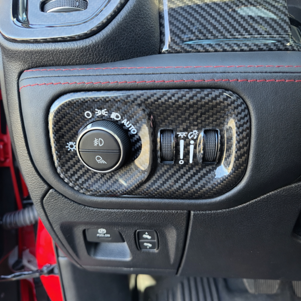 Headlight control bezel cover installed on RAM TRX dashboard