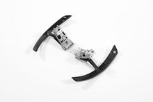 Load image into Gallery viewer, Porsche 991 carbon paddle shifter extensions fitted with machined aluminium mounting brackets