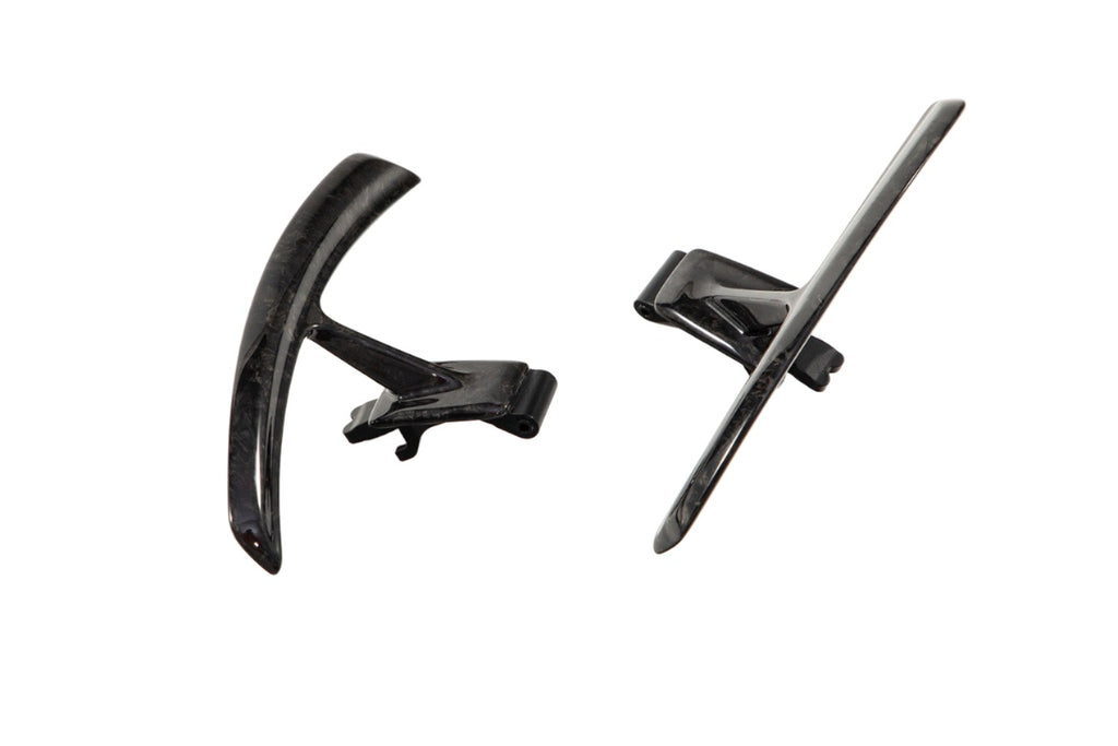 Porsche 991 carbon paddle shifter extensions seen edge on, showing how thin the moulded paddle is