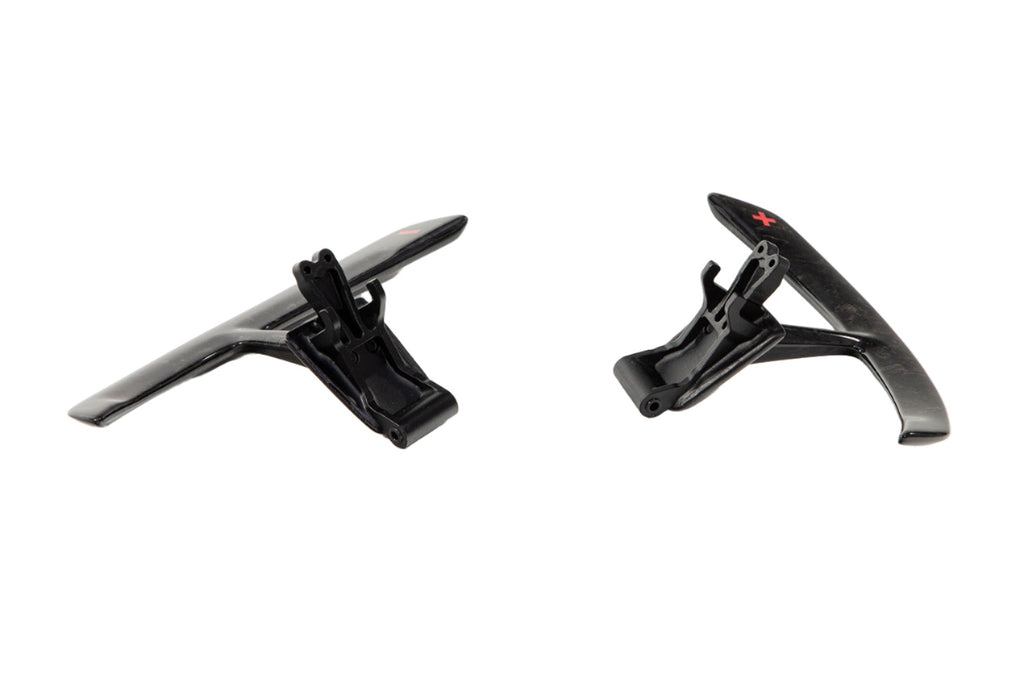 Side profile of the Porsche 991 carbon paddle shifter extensions showing the curve of each paddle