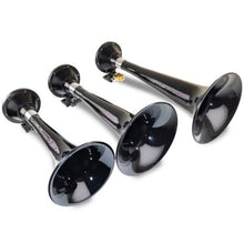 Load image into Gallery viewer, KLE230-Kleinn Black Triple Horn/ 15In/13In/11In - High Impact ABS Trumpet/ Zinc Alloy Base-Horns-Kleinn Air Horns
