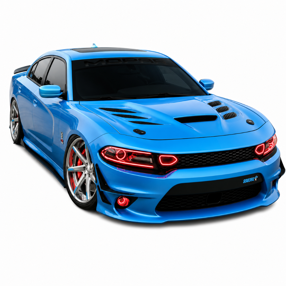 Carbon fiber Dodge Charger hood with integrated heat extractor vents