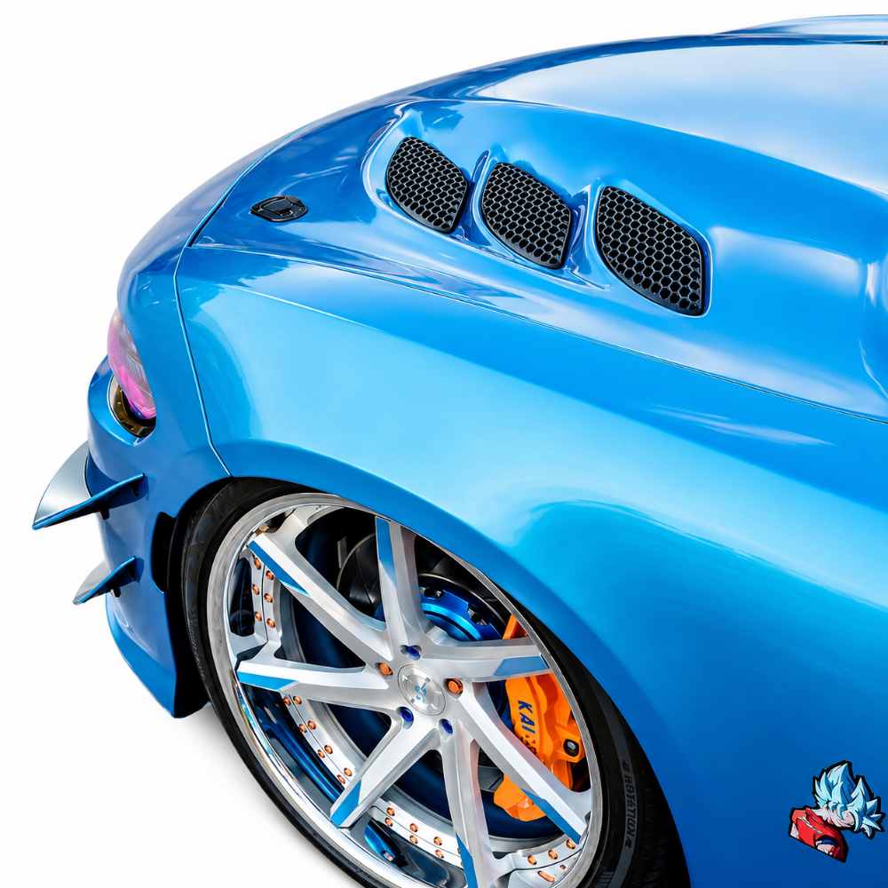 Performance Dodge Charger hood with aggressive heat extractor vents