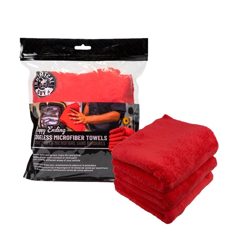 Chemical Guys Happy Ending Ultra Edgeless Microfiber Towel - 16in x 16in - Red - 3 Pack - Black Ops Auto Works