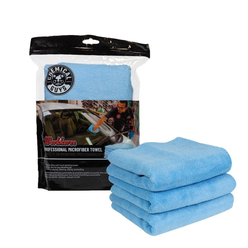 Chemical Guys Workhorse Professional Microfiber Towel - 16in x 16in - Blue - 3 Pack - Black Ops Auto Works