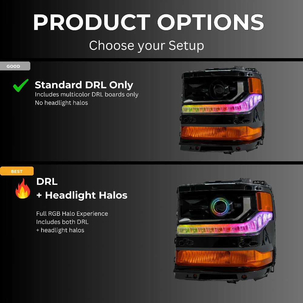 RGB Halo Kits Chevrolet Silverado Multicolor Flow Series DRL Boards (2016-2018)