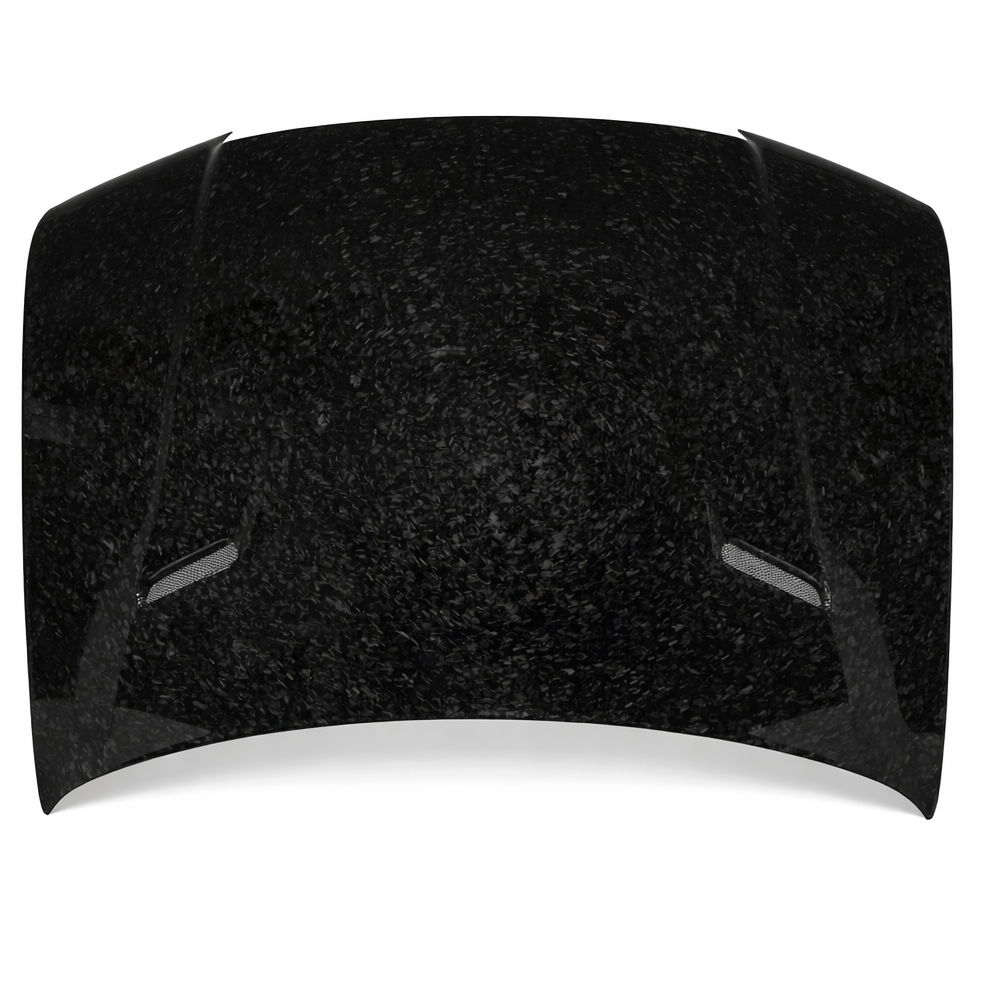 Chrysler 300 carbon fiber Challenger Style Hood with Mad Eyes full view