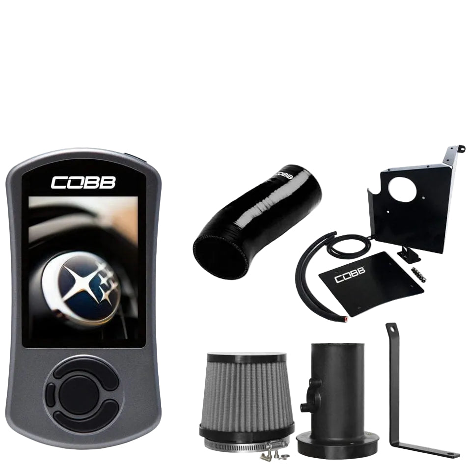 Cobb SF intake and airbox black installed in Subaru Impreza WRX engine bay