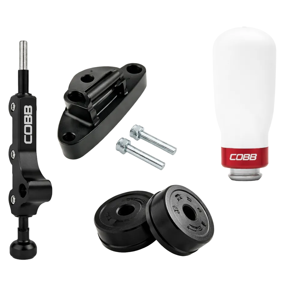 COBB Stage 1+ Tall Shifter Drivetrain Package White w/ Race Red full kit view