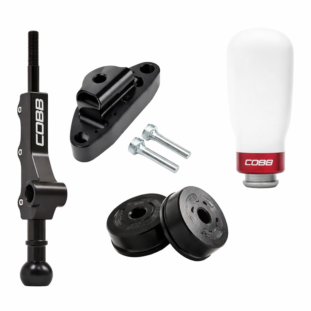 COBB Stage 1+ Tall Shifter Drivetrain Package White w/ Race Red full kit view