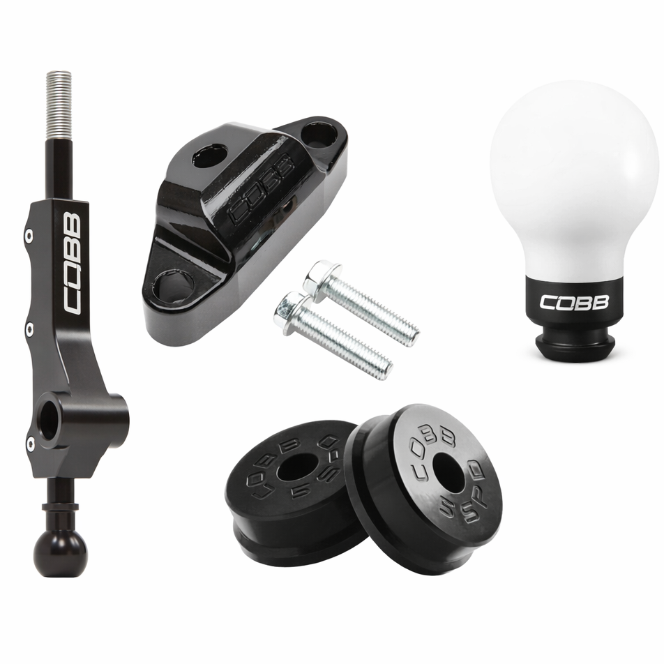 COBB Stage 1+ Wide Barrel Shifter Package White w/ Stealth Black full kit view