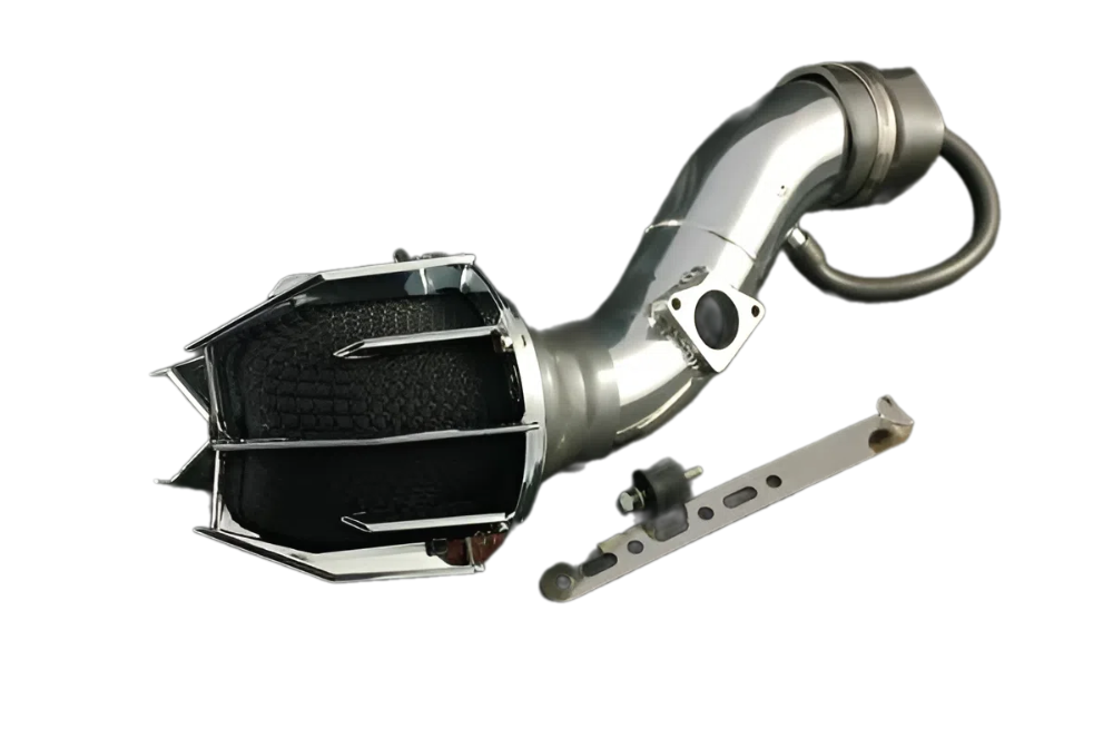 Polished aluminum Weapon-R Dragon Intake installed in 2005 Toyota Corolla engine bay