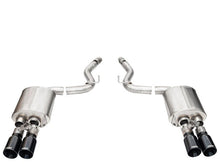 Load image into Gallery viewer, Close-up of Corsa twin 4 inch black ceramic straight-cut tips on Mustang GT