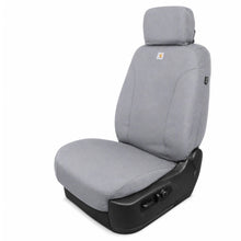 Load image into Gallery viewer, Covercraft Carhartt SeatSaver seat cover fully installed on front bucket seat, gravel color, Silverado