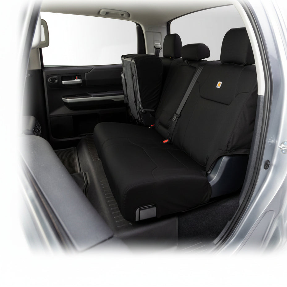 Covercraft Carhartt Super Dux front seat cover installed in 2023-2024 Ford Super Duty, driver side view