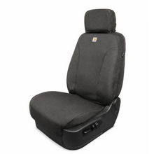 Load image into Gallery viewer, Covercraft Polycotton seat cover fully installed on front bucket seat, charcoal, driver side view