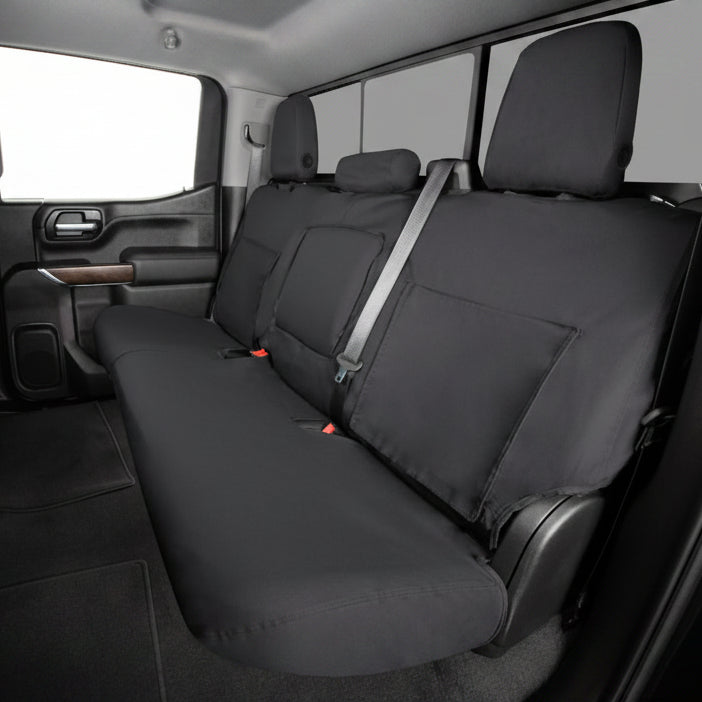 Covercraft Polycotton SeatSaver 40/20/40 split bench seat cover diagram with opening console for Dodge Ram