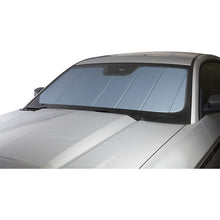 Load image into Gallery viewer, Blue metallic Covercraft windshield sunscreen shown fully unfolded and facing the camera