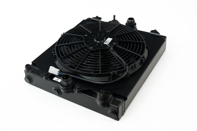 CSF Universal Half Radiator w/-16AN & Slip-On Fittings/12in SPAL Fan & Shroud - Black Finish - CSF 2858XB