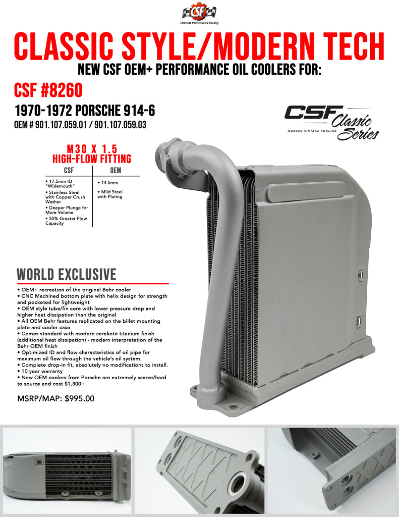 CSF 70-72 Porsche 914.6 / 70-76 Porsche 914 w/ Flat 6 Conversion Engine Oil Cooler - CSF 8260