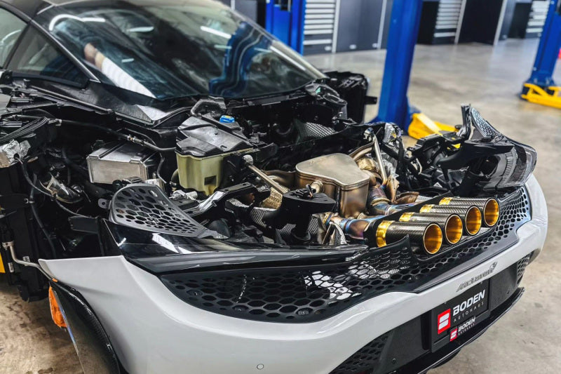 CSF high-performance intercoolers during track testing on modified McLaren 765LT