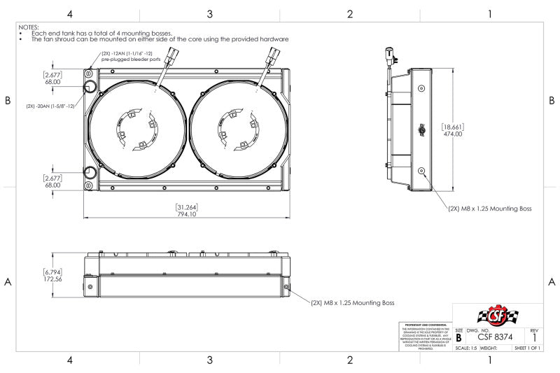 CSF CSF Motorsport Radiator with Shroud - 14in SPAL Brushless Fans - Harnesses