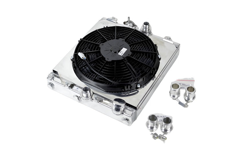 CSF Universal Half Radiator w/-16AN & Slip-On Fittings/12in SPAL Fan & Shroud - Black Ops Auto Works