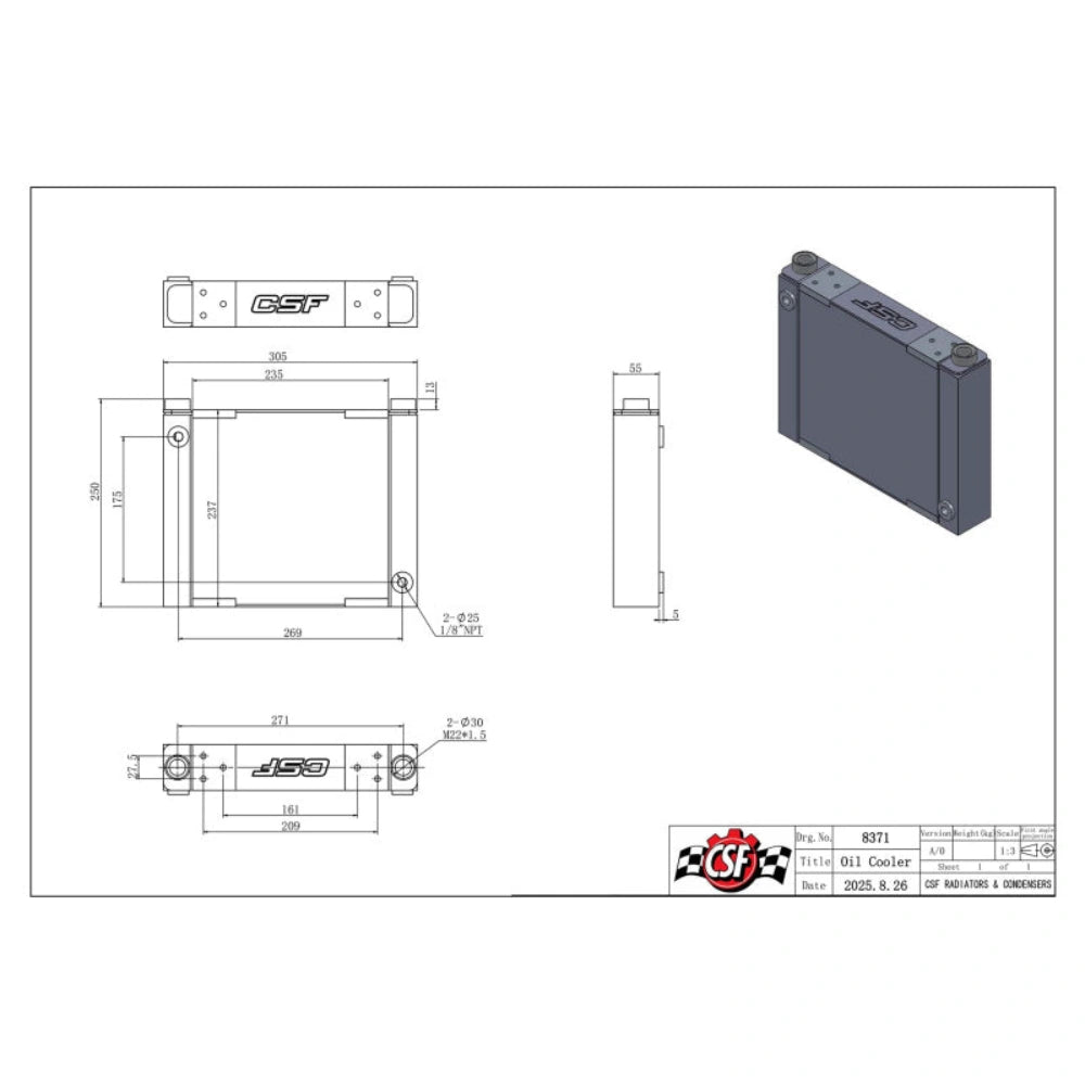 CSF CSF Universal Large Single-Pass Oil Cooler - M22 x 1.5 - 12in L x 9.33in H x 2.16in W